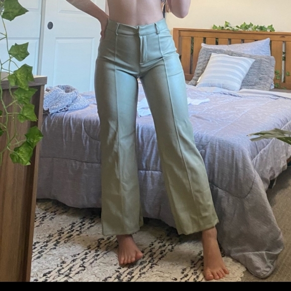 7 For All Mankind Pants - NWT green leather straight leg pants
